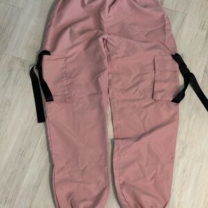 Pink Cargo Pants with Black Straps